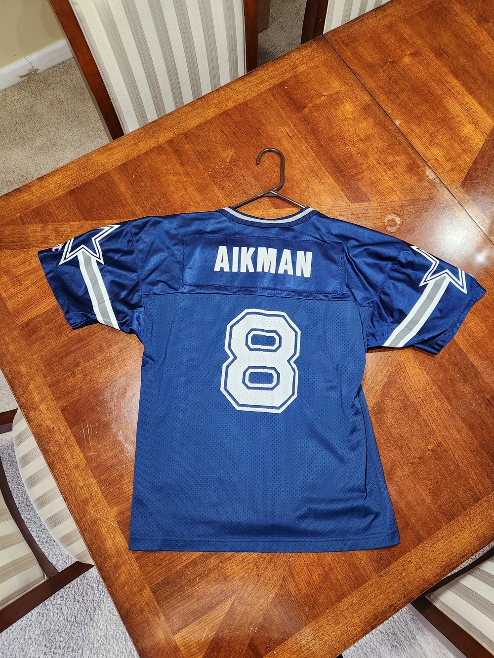 Vintage Champion Dallas Cowboys Kids Navy Blue Aikman #8 Football Jersey Size XL